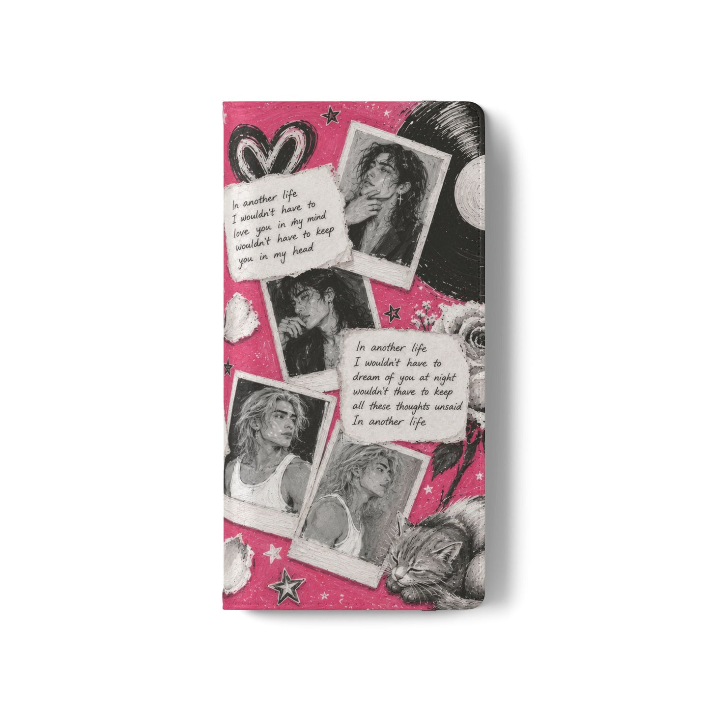 Lyric Flip Case | Bright Pink Romantic Aesthetic Phone Case | Music-Inspired Folio Wallet Case