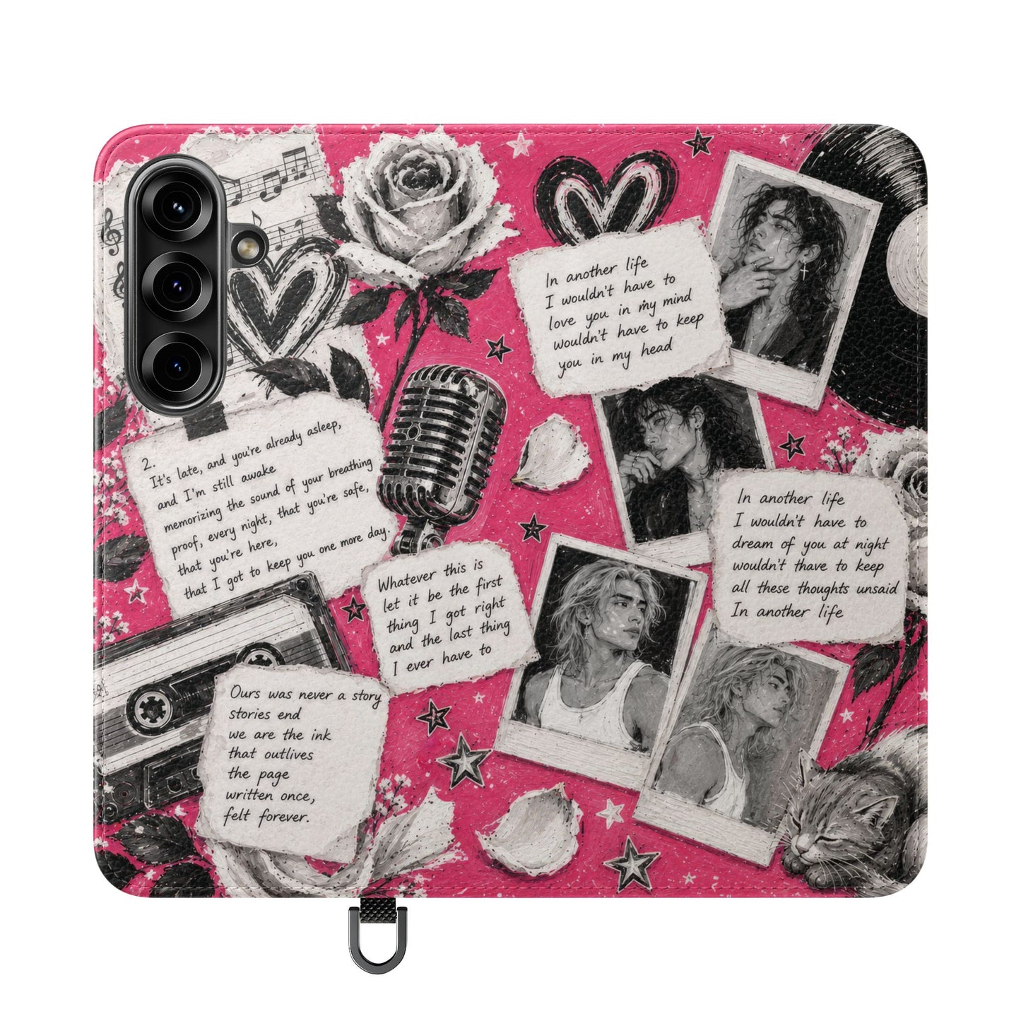 Lyric Flip Case | Bright Pink Romantic Aesthetic Phone Case | Music-Inspired Folio Wallet Case