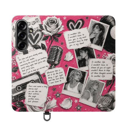 Lyric Flip Case | Bright Pink Romantic Aesthetic Phone Case | Music-Inspired Folio Wallet Case