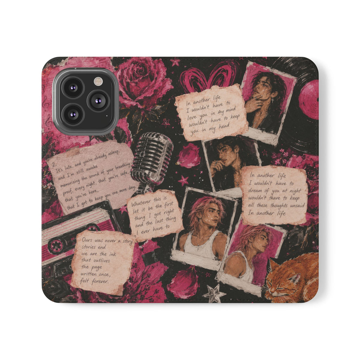 Lyric Flip Case | Dark Romantic Aesthetic Phone Case | Music-Inspired Folio Wallet Case