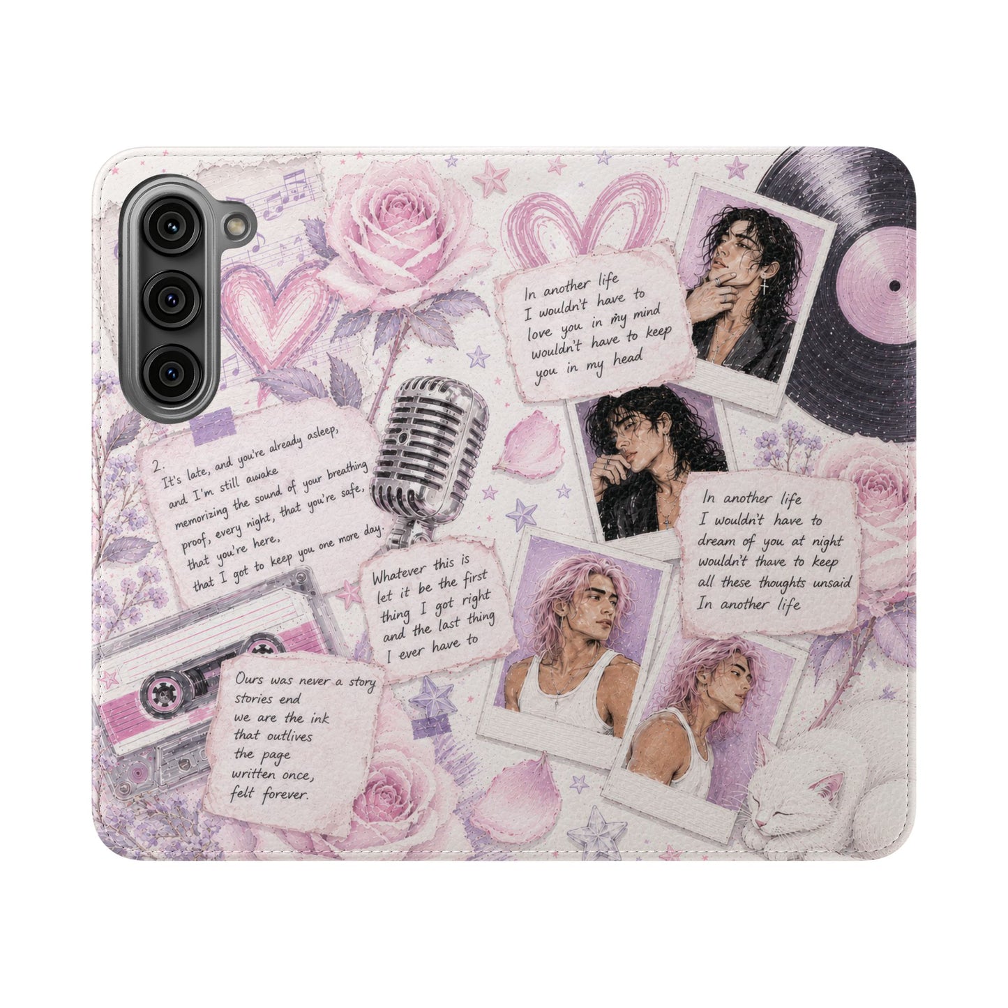 Lyric Flip Case | Light Pink and Lavender Romantic Aesthetic Phone Case | Music-Inspired Folio Wallet Case