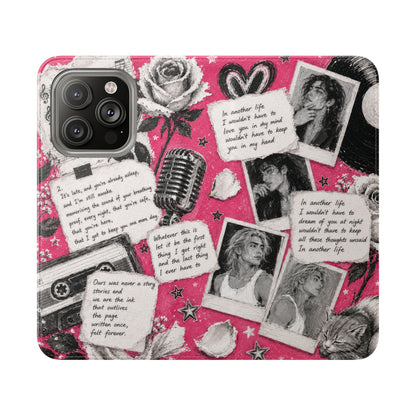 Lyric Flip Case | Bright Pink Romantic Aesthetic Phone Case | Music-Inspired Folio Wallet Case