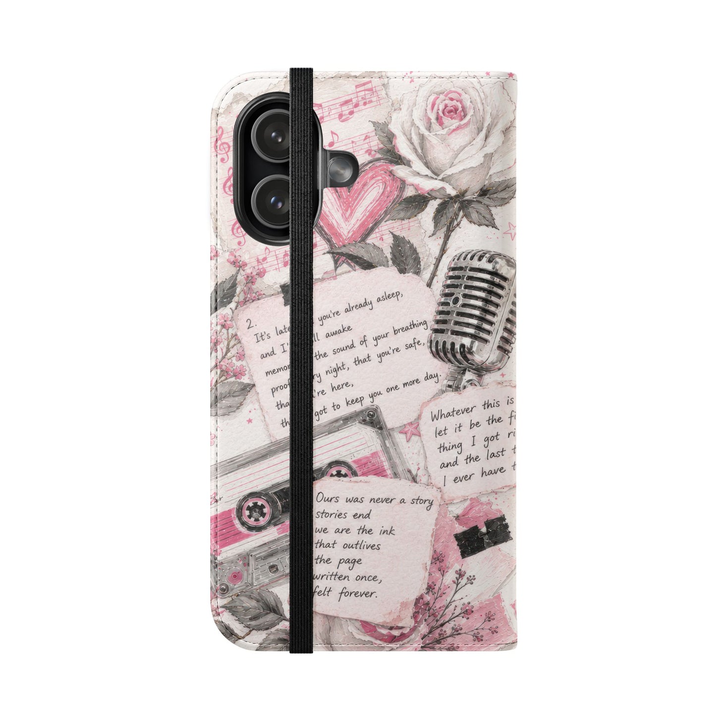 Lyric Flip Case | Light Pink Romantic Aesthetic Phone Case | Music-Inspired Folio Wallet Case