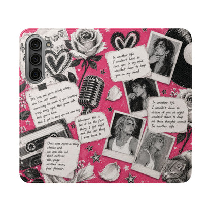 Lyric Flip Case | Bright Pink Romantic Aesthetic Phone Case | Music-Inspired Folio Wallet Case