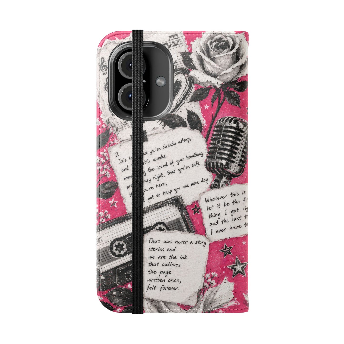 Lyric Flip Case | Bright Pink Romantic Aesthetic Phone Case | Music-Inspired Folio Wallet Case