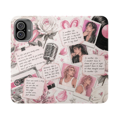 Lyric Flip Case | Light Pink Romantic Aesthetic Phone Case | Music-Inspired Folio Wallet Case