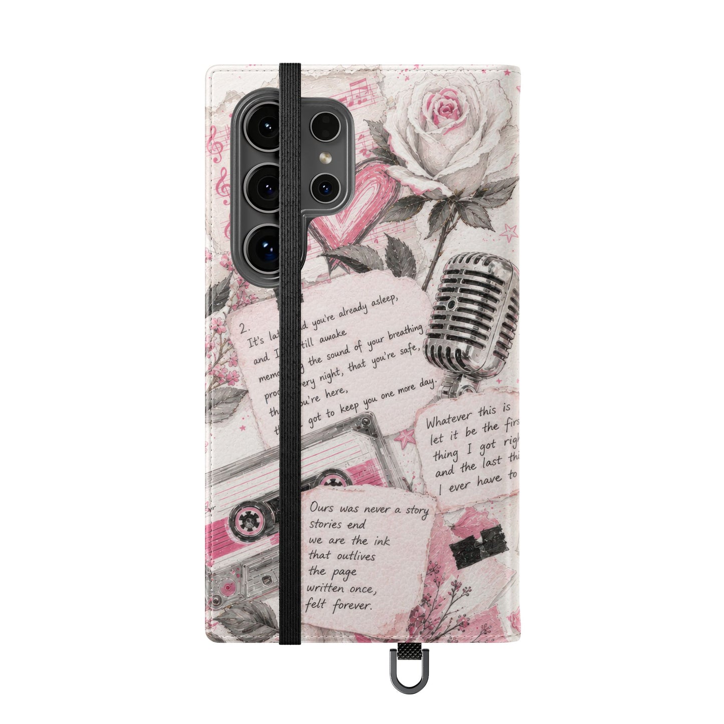 Lyric Flip Case | Light Pink Romantic Aesthetic Phone Case | Music-Inspired Folio Wallet Case
