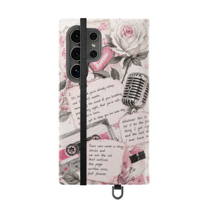 Lyric Flip Case | Light Pink Romantic Aesthetic Phone Case | Music-Inspired Folio Wallet Case