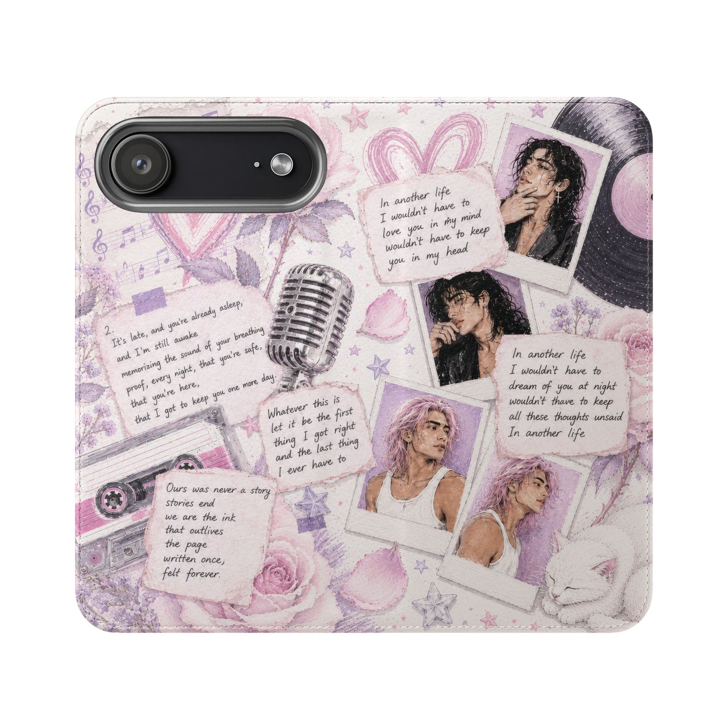 Lyric Flip Case | Light Pink and Lavender Romantic Aesthetic Phone Case | Music-Inspired Folio Wallet Case