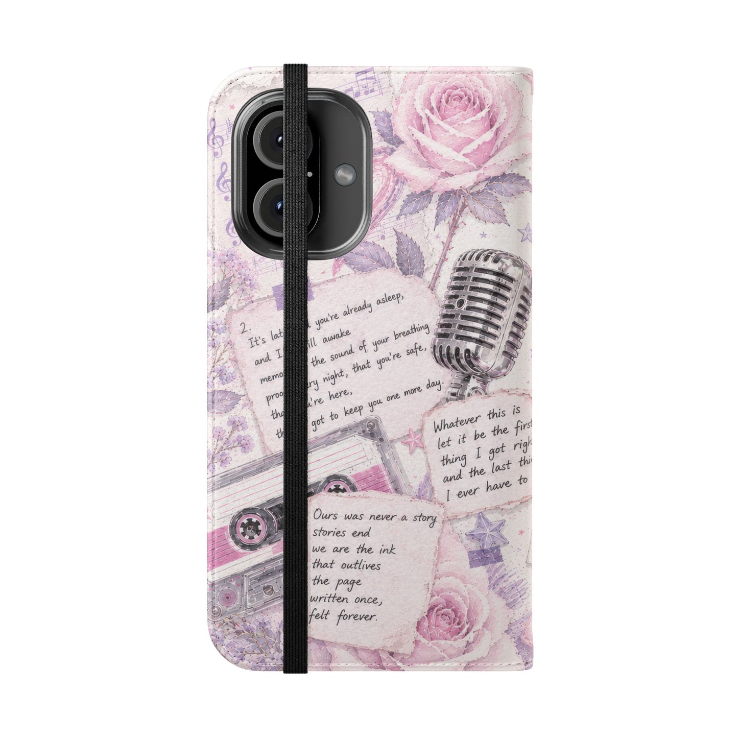 Lyric Flip Case | Light Pink and Lavender Romantic Aesthetic Phone Case | Music-Inspired Folio Wallet Case