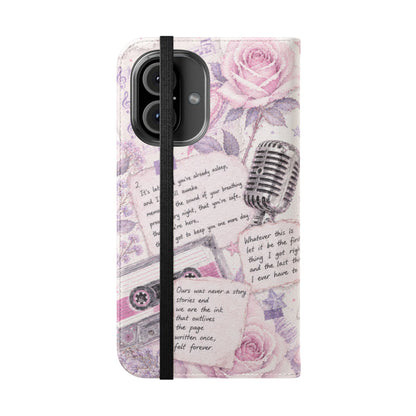 Lyric Flip Case | Light Pink and Lavender Romantic Aesthetic Phone Case | Music-Inspired Folio Wallet Case