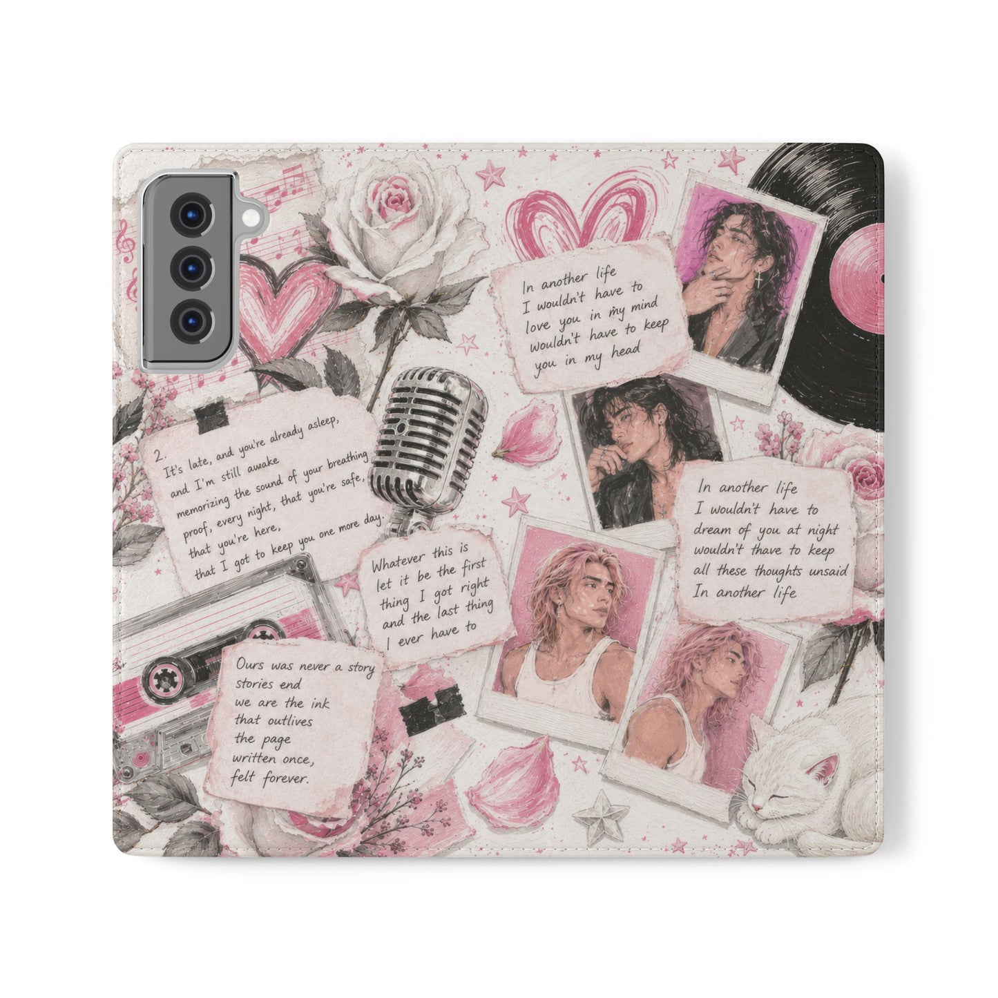 Lyric Flip Case | Light Pink Romantic Aesthetic Phone Case | Music-Inspired Folio Wallet Case