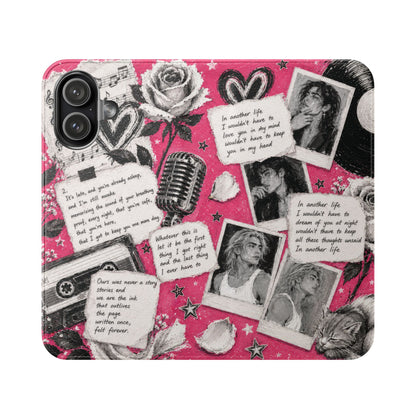 Lyric Flip Case | Bright Pink Romantic Aesthetic Phone Case | Music-Inspired Folio Wallet Case