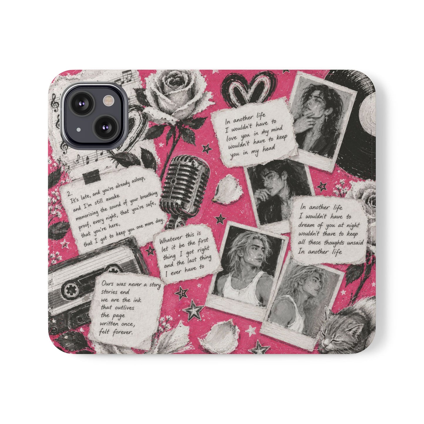 Lyric Flip Case | Bright Pink Romantic Aesthetic Phone Case | Music-Inspired Folio Wallet Case