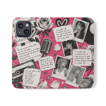 Lyric Flip Case | Bright Pink Romantic Aesthetic Phone Case | Music-Inspired Folio Wallet Case