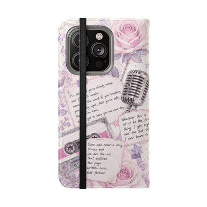 Lyric Flip Case | Light Pink and Lavender Romantic Aesthetic Phone Case | Music-Inspired Folio Wallet Case