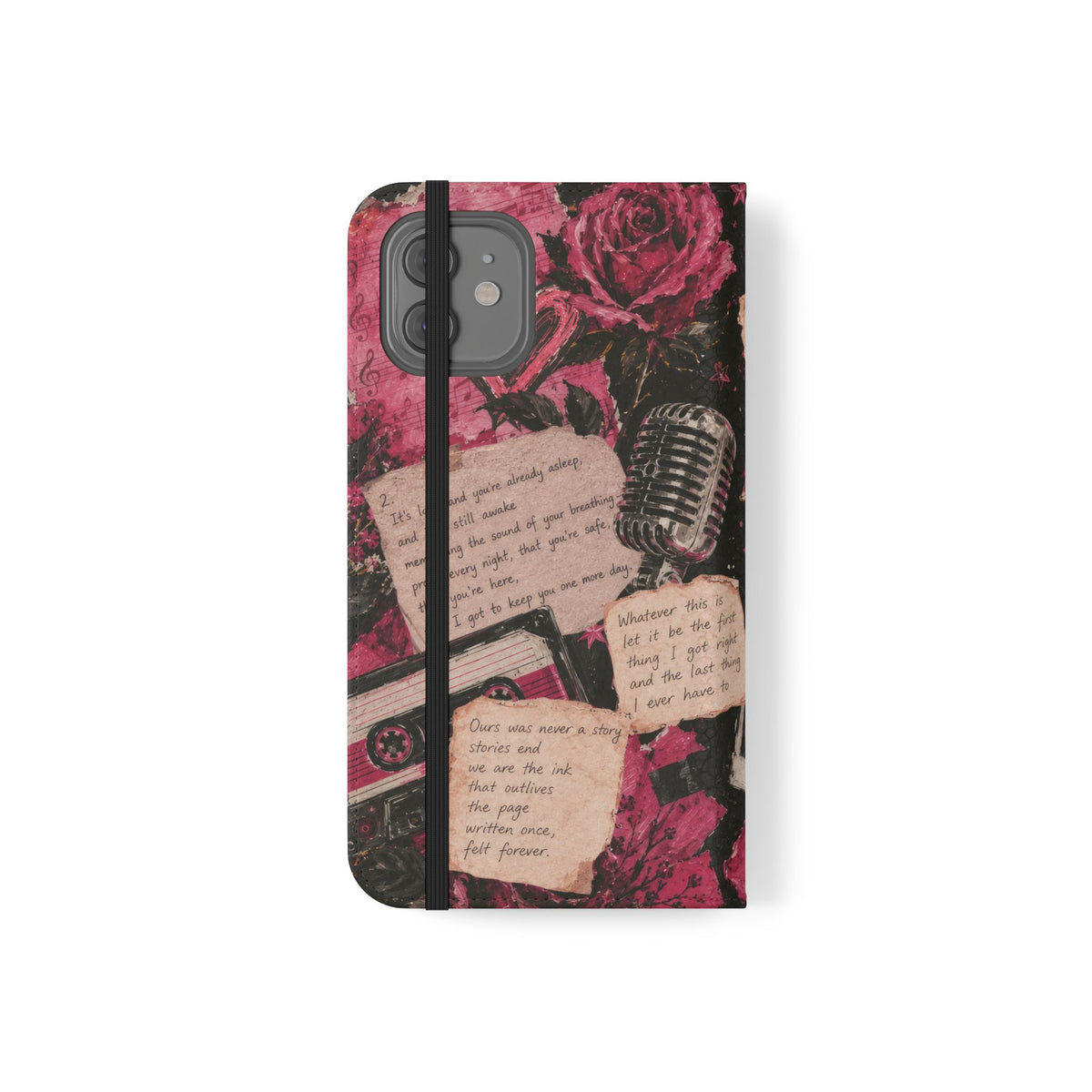 Lyric Flip Case | Dark Romantic Aesthetic Phone Case | Music-Inspired Folio Wallet Case