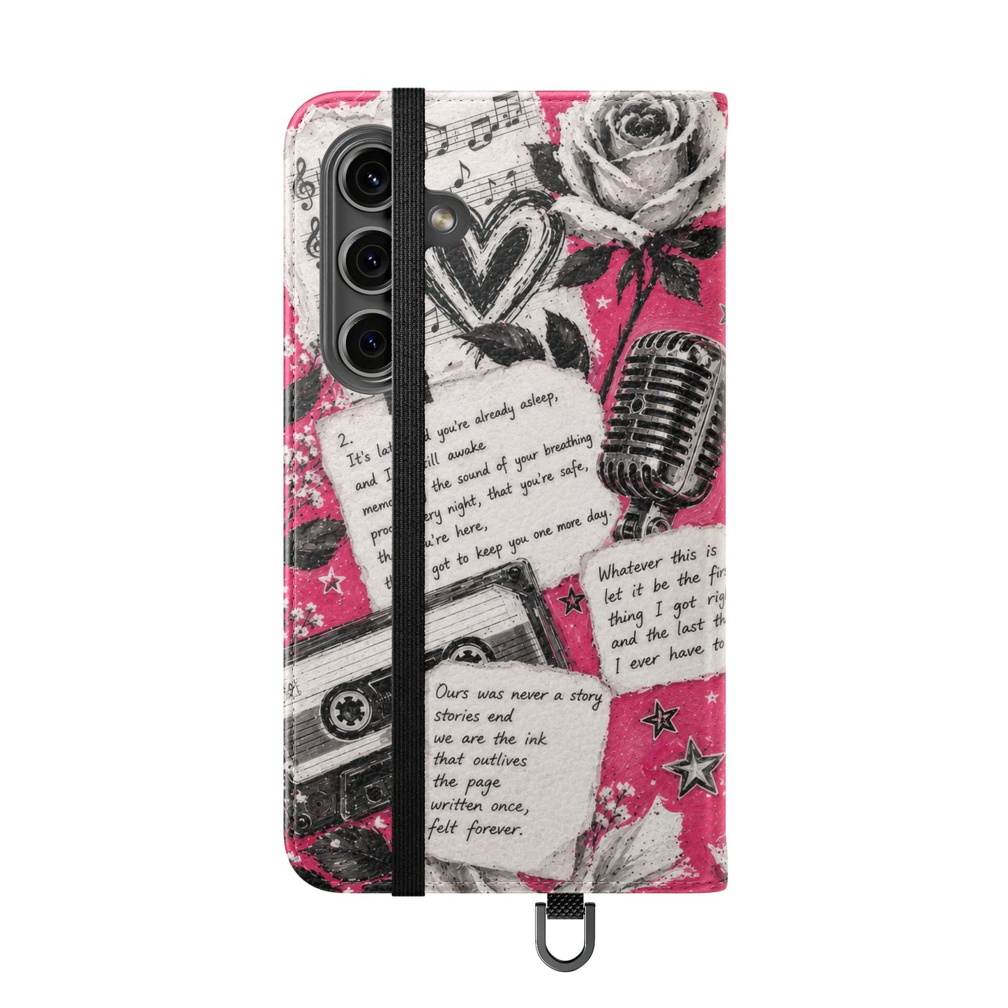 Lyric Flip Case | Bright Pink Romantic Aesthetic Phone Case | Music-Inspired Folio Wallet Case