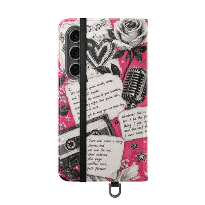 Lyric Flip Case | Bright Pink Romantic Aesthetic Phone Case | Music-Inspired Folio Wallet Case