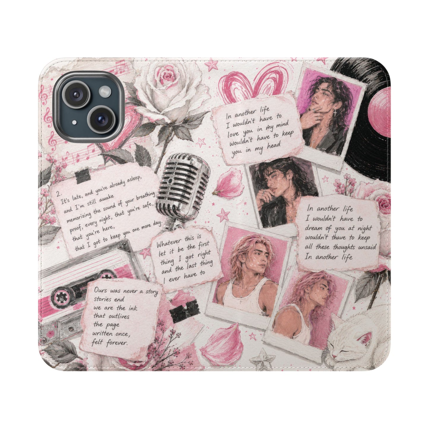 Lyric Flip Case | Light Pink Romantic Aesthetic Phone Case | Music-Inspired Folio Wallet Case