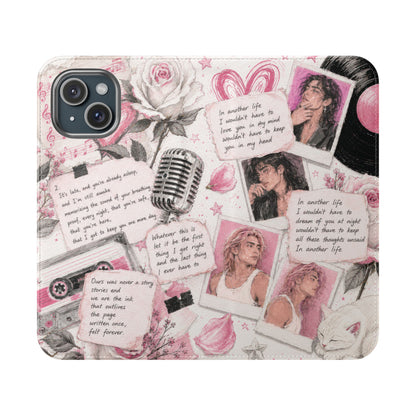 Lyric Flip Case | Light Pink Romantic Aesthetic Phone Case | Music-Inspired Folio Wallet Case