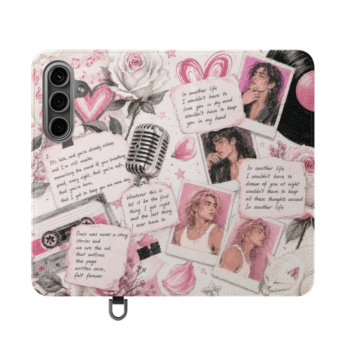 Lyric Flip Case | Light Pink Romantic Aesthetic Phone Case | Music-Inspired Folio Wallet Case