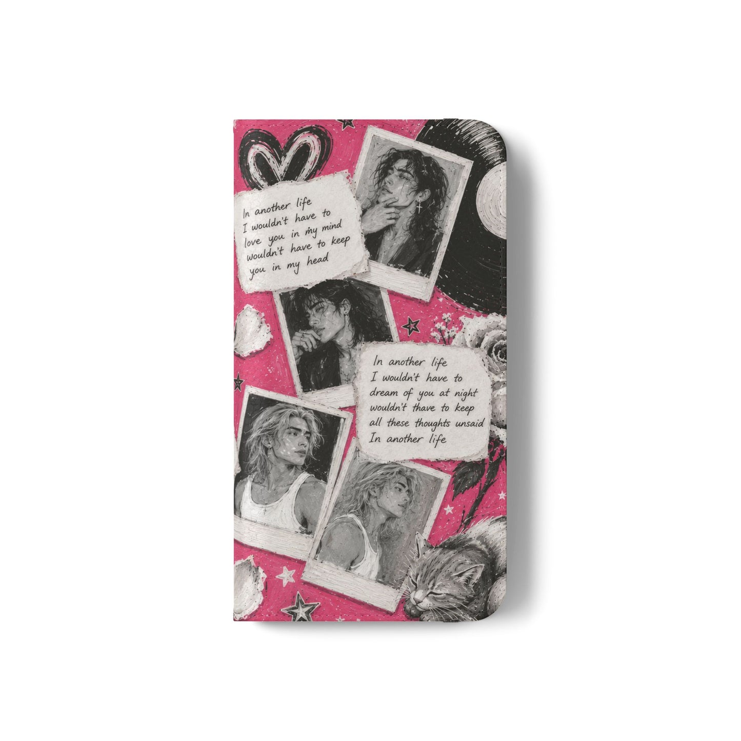 Lyric Flip Case | Bright Pink Romantic Aesthetic Phone Case | Music-Inspired Folio Wallet Case