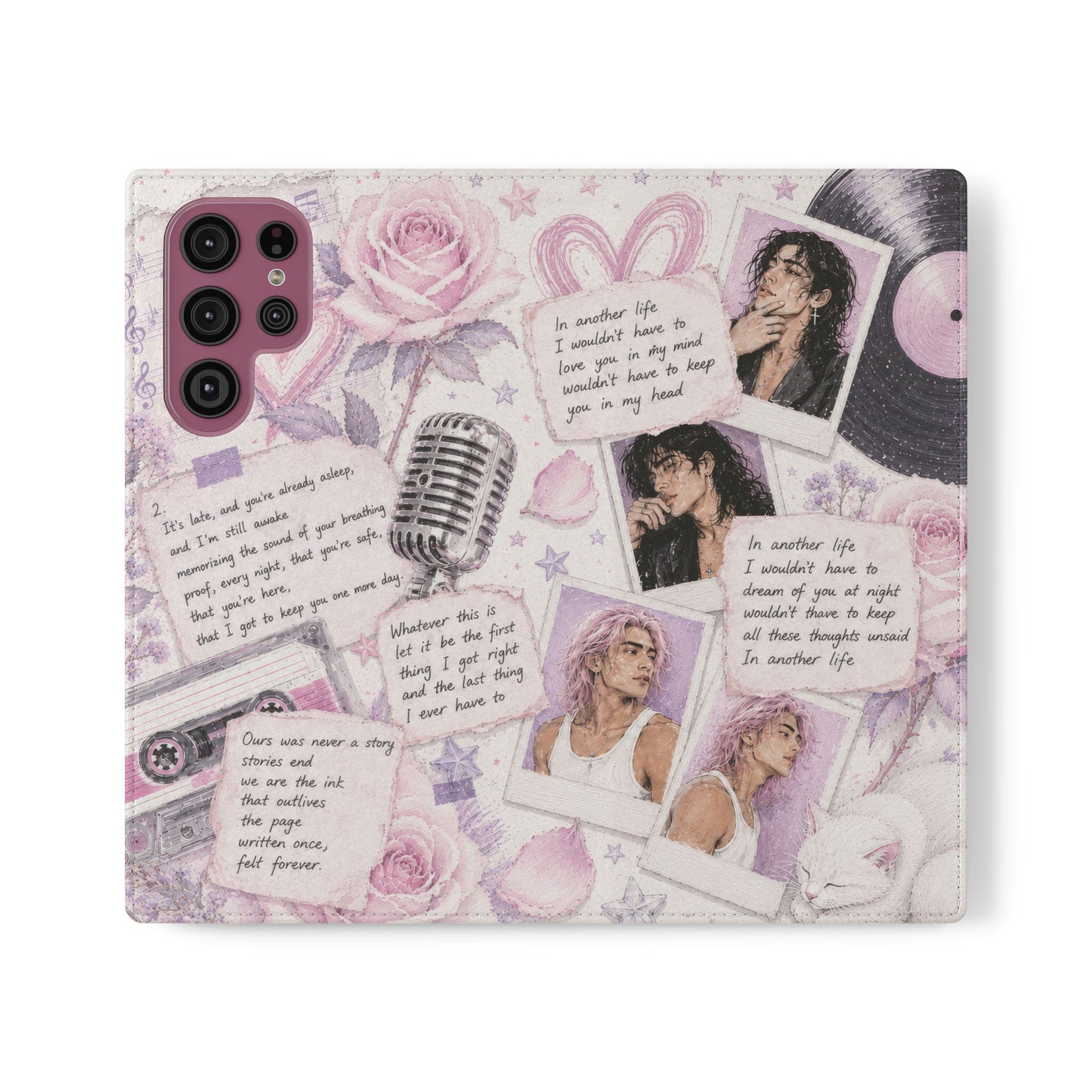 Lyric Flip Case | Light Pink and Lavender Romantic Aesthetic Phone Case | Music-Inspired Folio Wallet Case