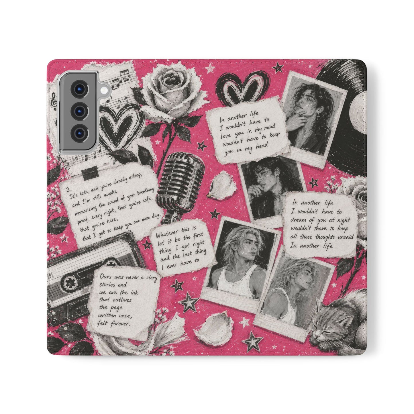 Lyric Flip Case | Bright Pink Romantic Aesthetic Phone Case | Music-Inspired Folio Wallet Case