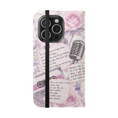 Lyric Flip Case | Light Pink and Lavender Romantic Aesthetic Phone Case | Music-Inspired Folio Wallet Case