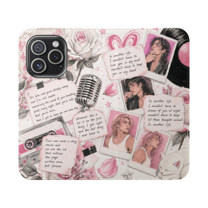 Lyric Flip Case | Light Pink Romantic Aesthetic Phone Case | Music-Inspired Folio Wallet Case