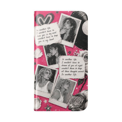 Lyric Flip Case | Bright Pink Romantic Aesthetic Phone Case | Music-Inspired Folio Wallet Case