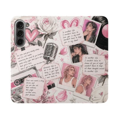 Lyric Flip Case | Light Pink Romantic Aesthetic Phone Case | Music-Inspired Folio Wallet Case