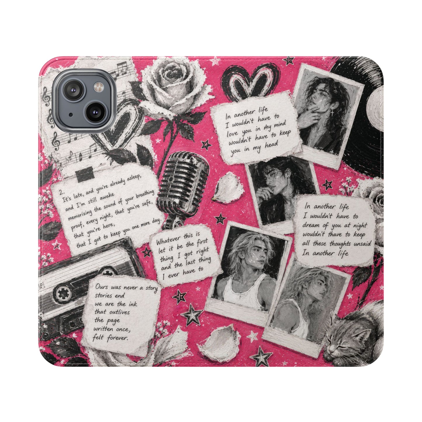 Lyric Flip Case | Bright Pink Romantic Aesthetic Phone Case | Music-Inspired Folio Wallet Case