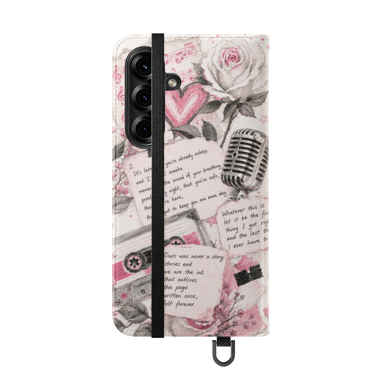 Lyric Flip Case | Light Pink Romantic Aesthetic Phone Case | Music-Inspired Folio Wallet Case