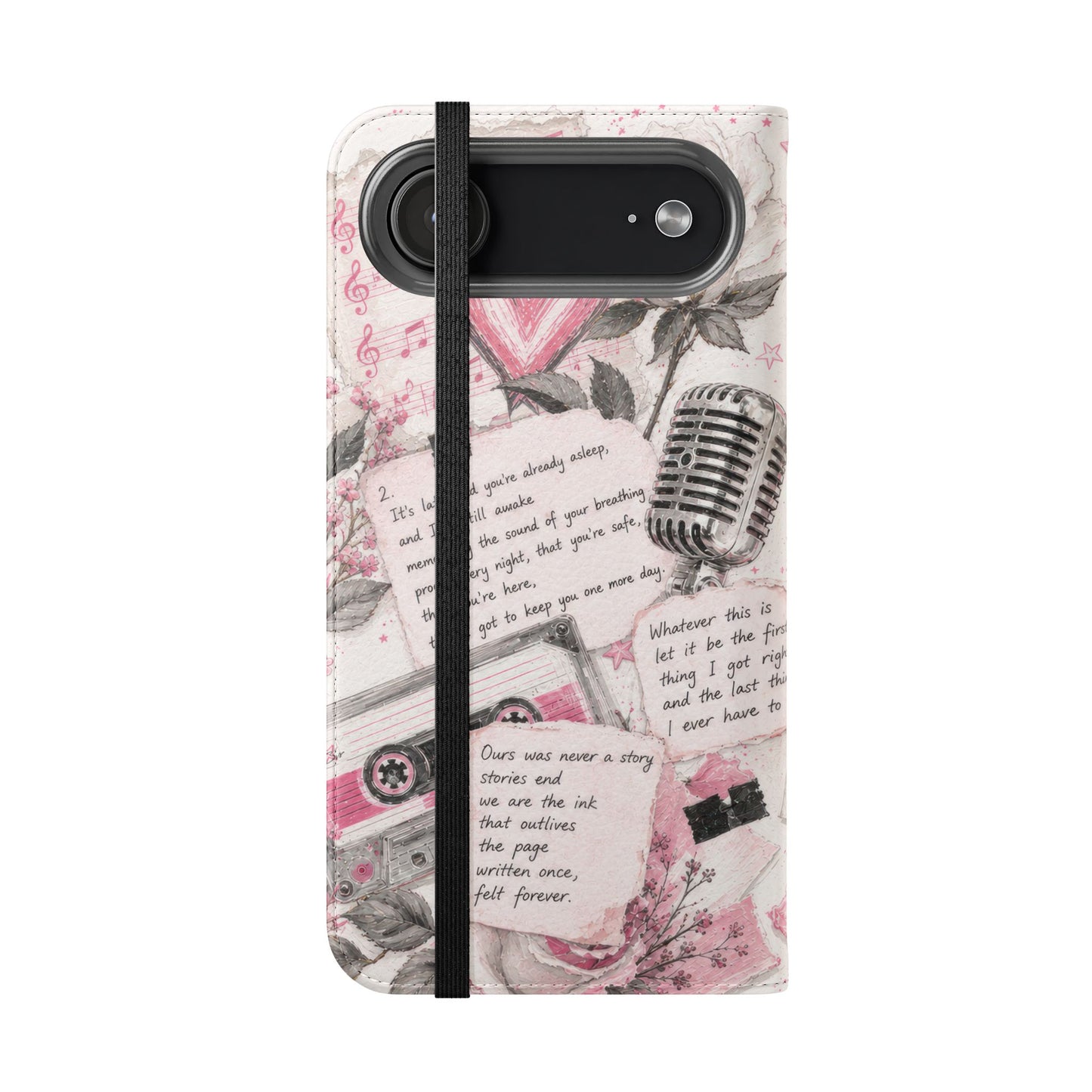 Lyric Flip Case | Light Pink Romantic Aesthetic Phone Case | Music-Inspired Folio Wallet Case