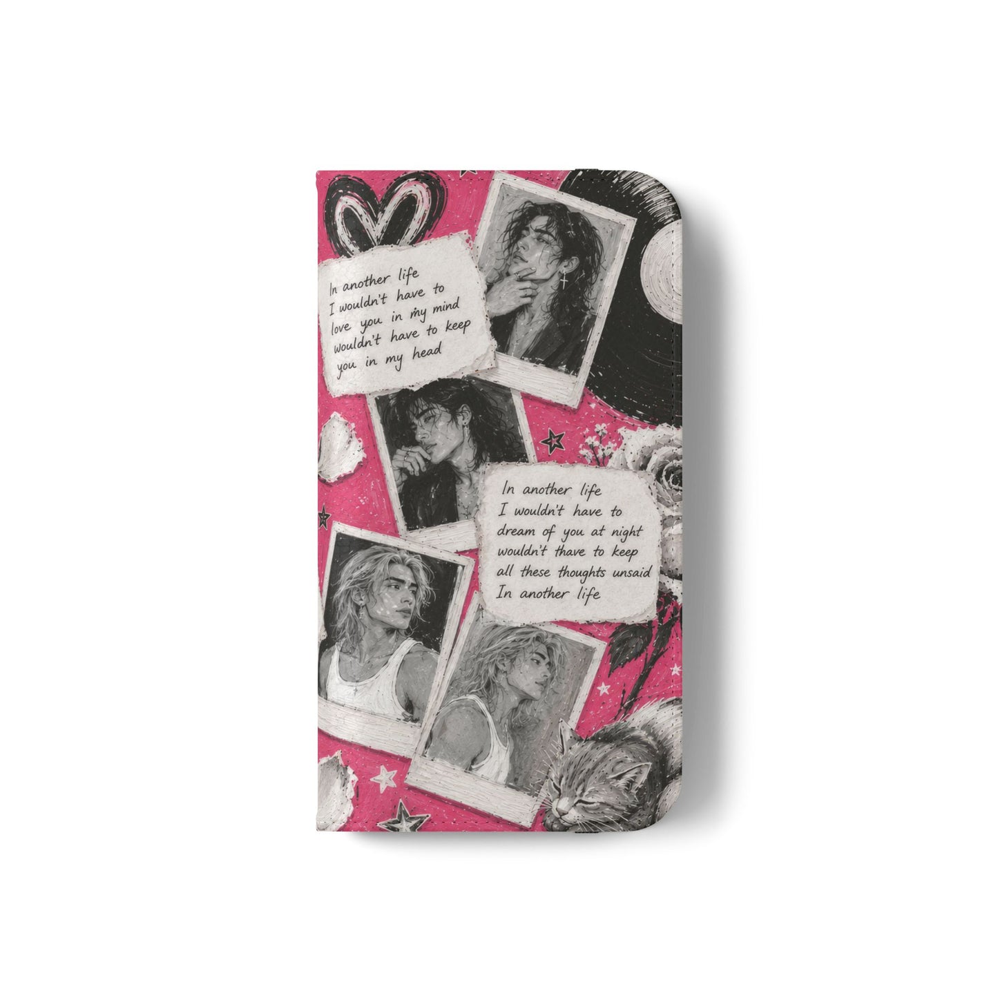 Lyric Flip Case | Bright Pink Romantic Aesthetic Phone Case | Music-Inspired Folio Wallet Case