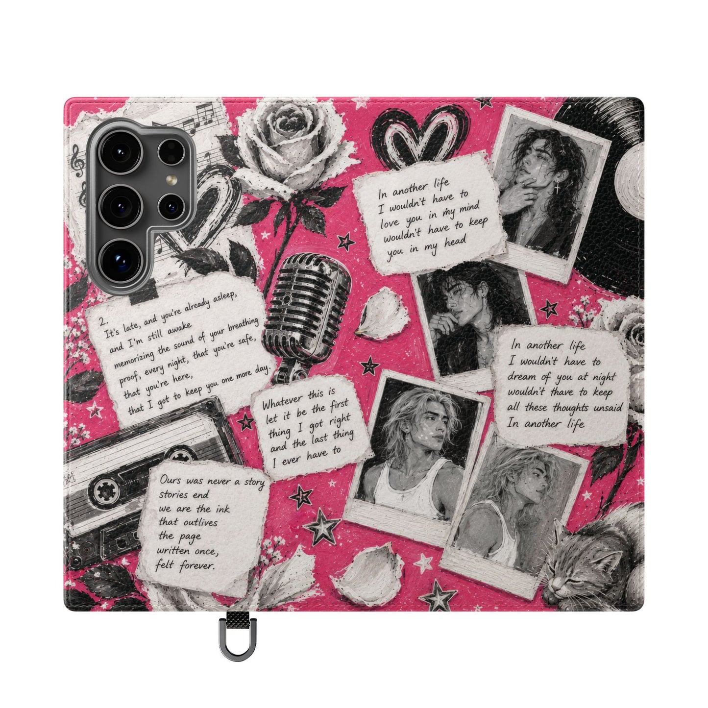 Lyric Flip Case | Bright Pink Romantic Aesthetic Phone Case | Music-Inspired Folio Wallet Case