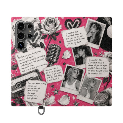 Lyric Flip Case | Bright Pink Romantic Aesthetic Phone Case | Music-Inspired Folio Wallet Case