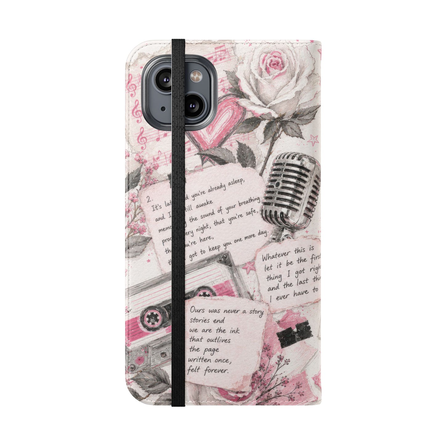 Lyric Flip Case | Light Pink Romantic Aesthetic Phone Case | Music-Inspired Folio Wallet Case