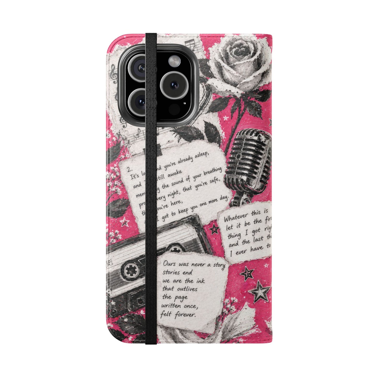 Lyric Flip Case | Bright Pink Romantic Aesthetic Phone Case | Music-Inspired Folio Wallet Case
