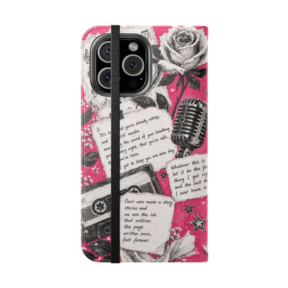 Lyric Flip Case | Bright Pink Romantic Aesthetic Phone Case | Music-Inspired Folio Wallet Case