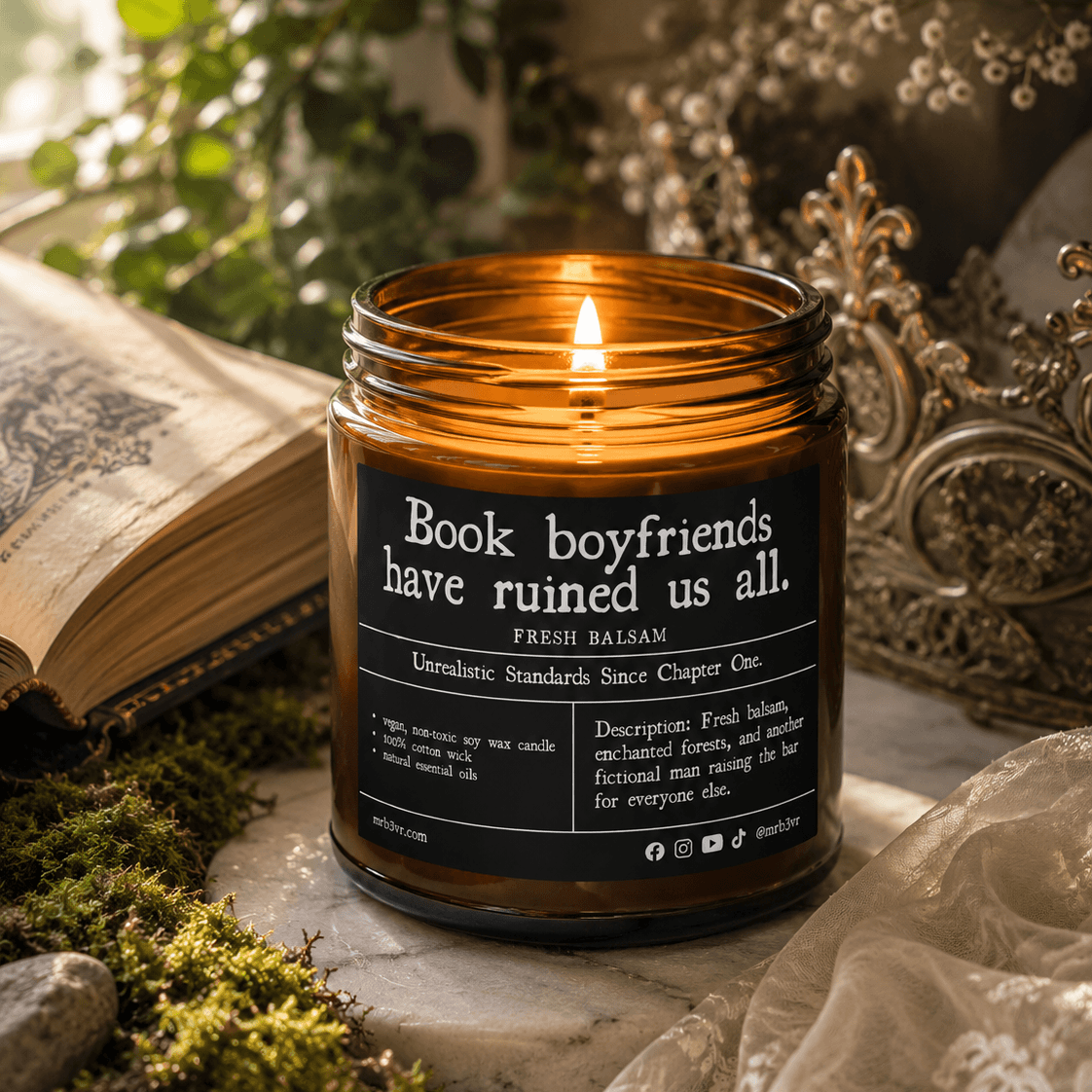 Book Boyfriends Have Ruined Us All Candle | BookTok Soy Candle | Fresh Balsam