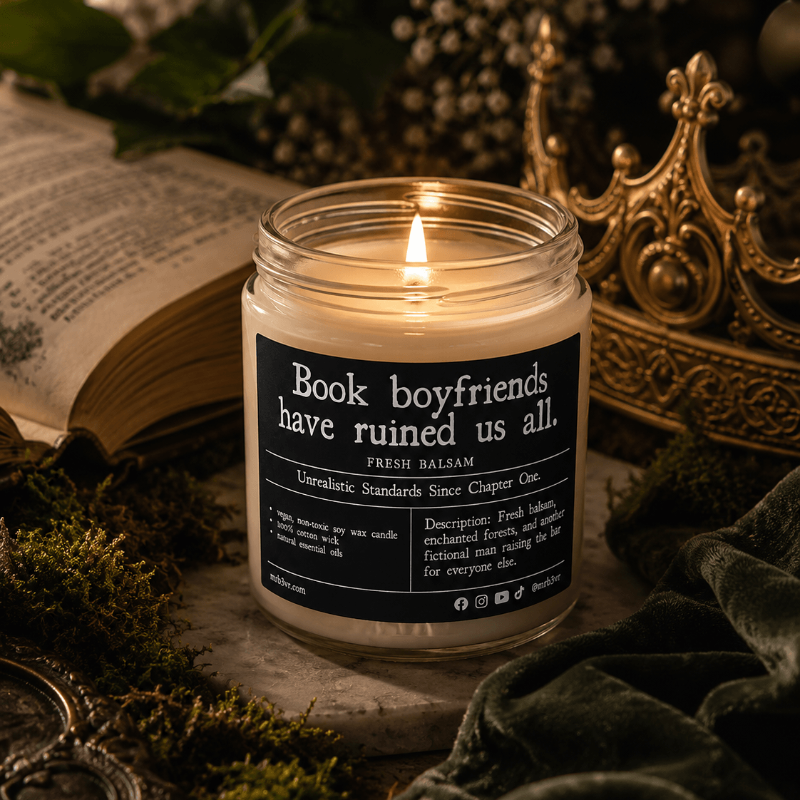 Book Boyfriends Have Ruined Us All Candle | BookTok Soy Candle | Fresh Balsam