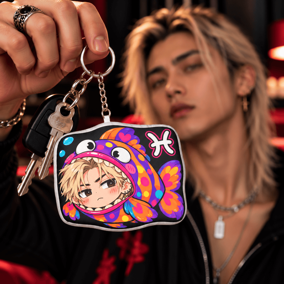 Pisces Plush Keychain – Intuitive Water Sign Chibi Zodiac Charm