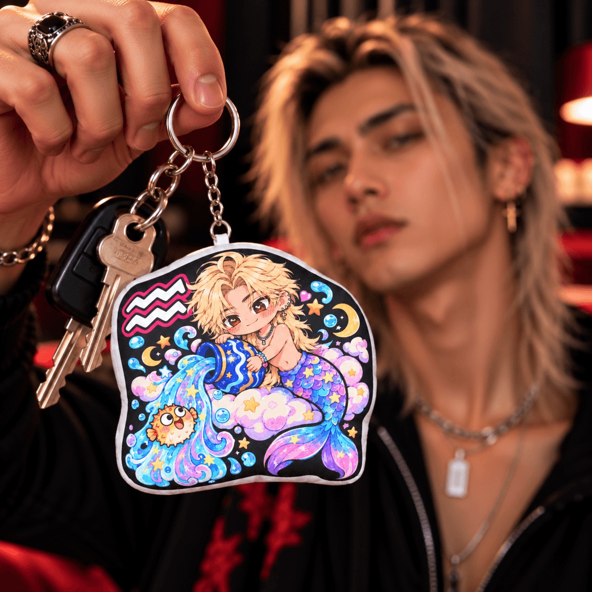 Aquarius Plush Keychain – Visionary Air Sign Chibi Zodiac Charm