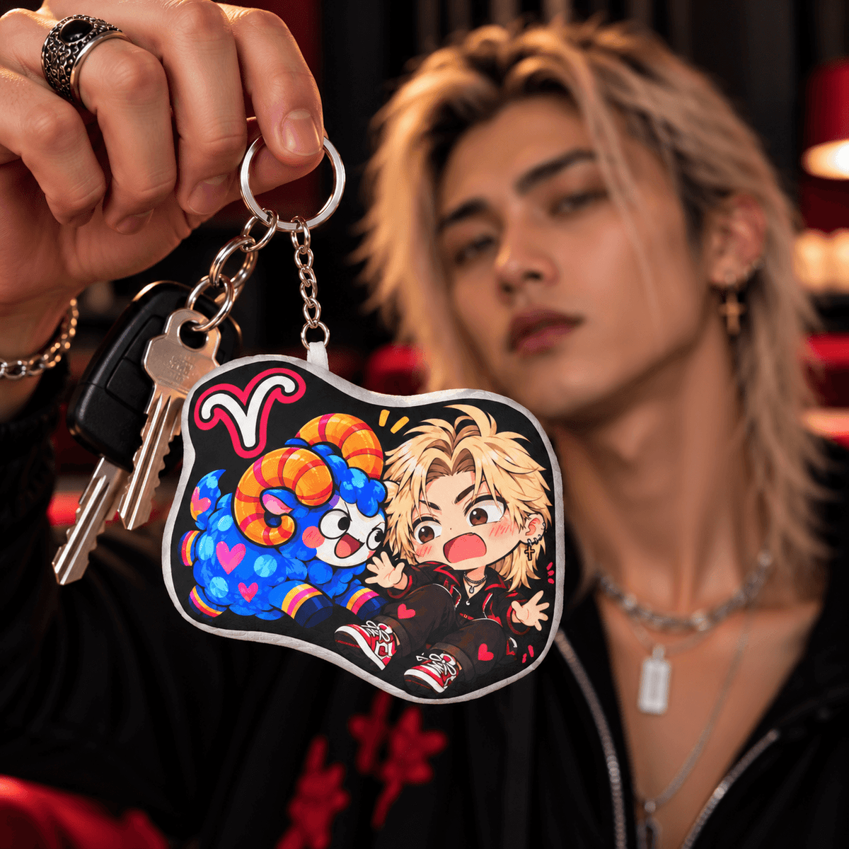 Aries Plush Keychain – Bold Fire Sign Chibi Zodiac Charm