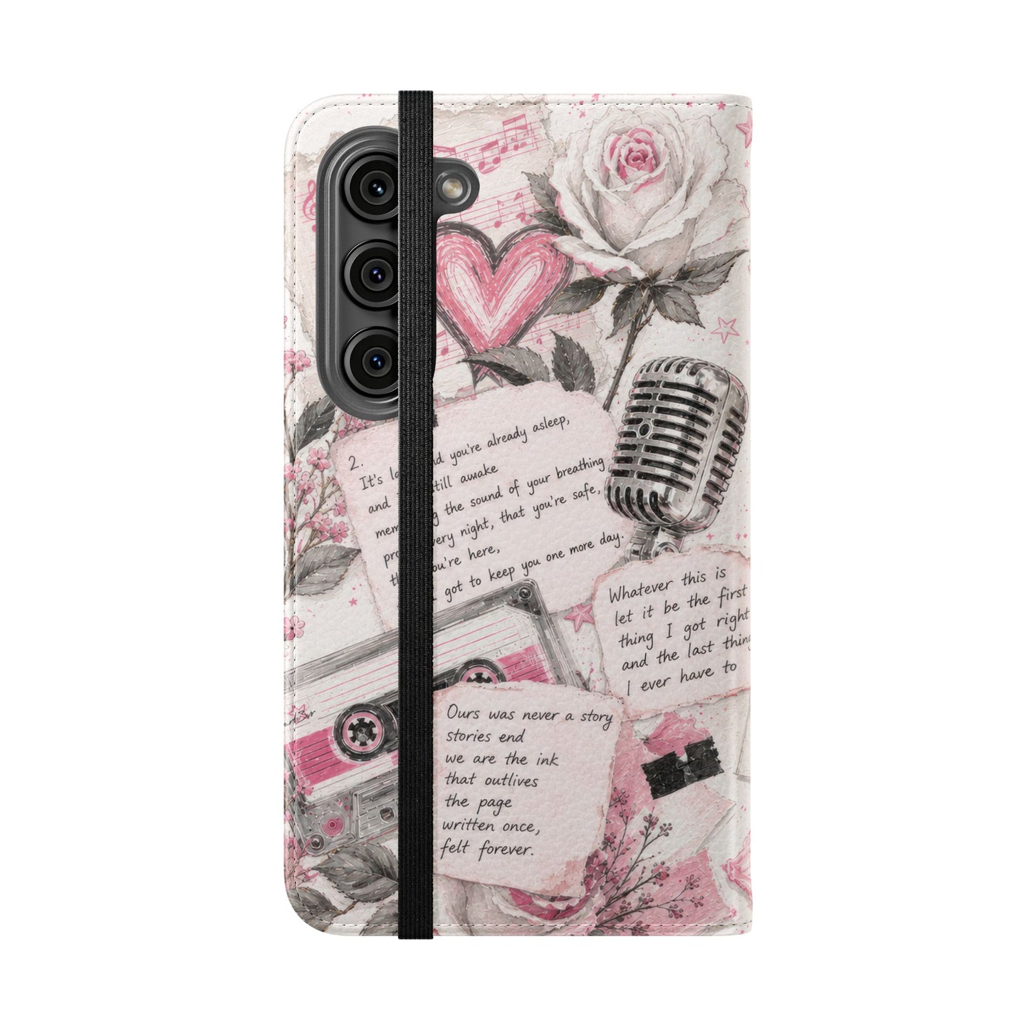 Lyric Flip Case | Light Pink Romantic Aesthetic Phone Case | Music-Inspired Folio Wallet Case
