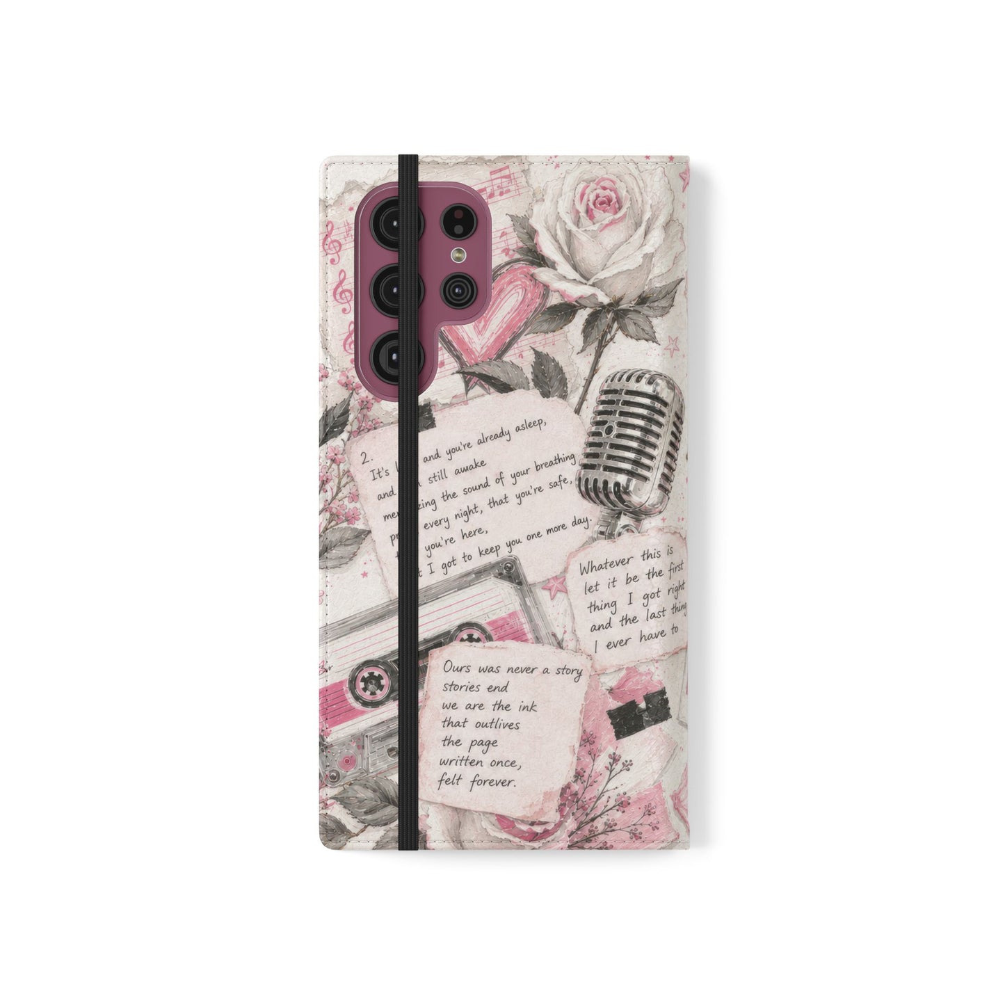 Lyric Flip Case | Light Pink Romantic Aesthetic Phone Case | Music-Inspired Folio Wallet Case