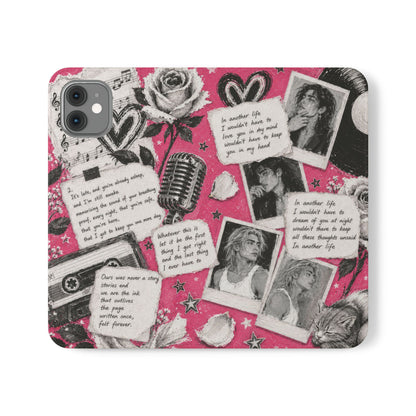 Lyric Flip Case | Bright Pink Romantic Aesthetic Phone Case | Music-Inspired Folio Wallet Case